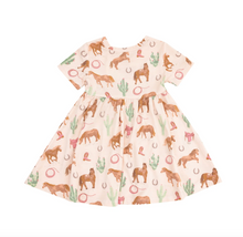 Load image into Gallery viewer, Angel Dear Short Sleeve Twirly Dress Western Horses Pink Size 18-24m
