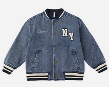 Load image into Gallery viewer, Rylee + Cru Varsity Jacket Indigo Blue Denim

