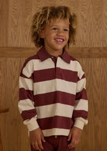 Load image into Gallery viewer, Rylee + Cru Rugby Polo Burgundy Stripe
