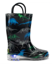 Load image into Gallery viewer, Western Chief Dinosaur Friends Lighted Rain Boot Black
