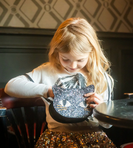 Great Pretenders Cat's Meow Black Chunky Glitter Kitty Purse