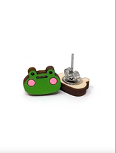 Load image into Gallery viewer, Unpossible Cuts Frog Stud Wood Earrings
