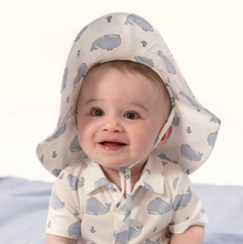 Load image into Gallery viewer, Angel Dear Wide Brim Sun Hat Bubbly Sailor Whales Blue
