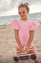 Load image into Gallery viewer, Lola And The Boys Velour Rainbow Gems Romper Pink
