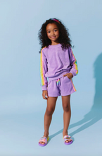 Load image into Gallery viewer, Lola And The Boys Lavender Rainbow Sequin Stripe Short Set
