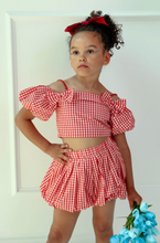 Load image into Gallery viewer, Lola and the Boys Red Gingham Bow Bubble Skort Set
