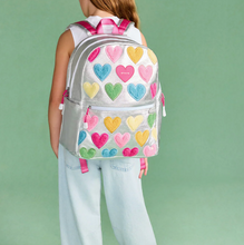 Laden Sie das Bild in den Galerie-Viewer, State Bags Metallic Kane Double Pocket Backpack Happy Fuzzy Hearts
