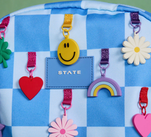 Laden Sie das Bild in den Galerie-Viewer, State Bags Kane Backpack Charms Blue Checkerboard
