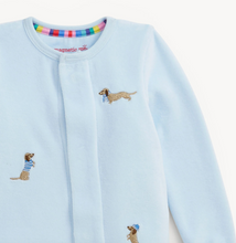 Load image into Gallery viewer, Magnetic Me Embroidery Dogs Blue Velour Footie
