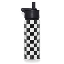 Load image into Gallery viewer, Wildkin Black &amp; White Checkered Stainless Steel Water Bottle – 18 oz
