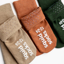 Load image into Gallery viewer, Squid Socks Cypress - Non-Slip Baby Socks in Khaki, Cognac, Evergreen
