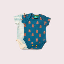 Load image into Gallery viewer, Little Green Radicals Teddy Bears Organic Baby Bodysuit Set 2 Pack
