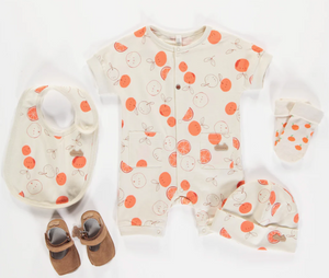 Souris Mini Cream Pajama With Orange Print In Organic Cotton