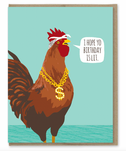Lit Rooster Birthday Card