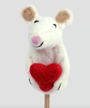 Load image into Gallery viewer, The Winding Road Felt Finger Puppet – Mouse with Heart
