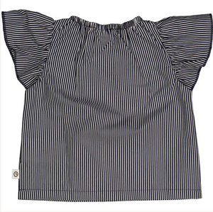 Müsli Poplin Stripe Frill Top Balsam Cream/Night Blue