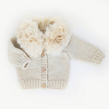 Load image into Gallery viewer, Huggalugs Fur Collar Natural Cardigan
