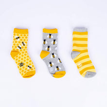 Load image into Gallery viewer, Sock It to Me Bee&#39;s Knees Junior Crew Socks 3-Pack
