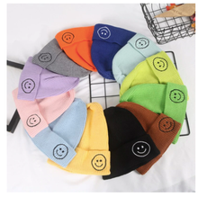 Load image into Gallery viewer, Smiley Face Knit Beanie – Fun &amp; Stretchy for Kids &amp; Teens
