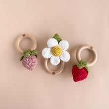 Load image into Gallery viewer, The Blueberry Hill Teether Strawberry Red Cotton Crochet Rattle Baby Toy
