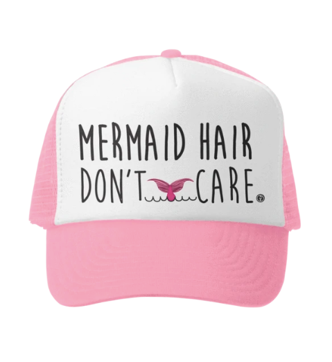 Mermaid Hair Don't Care Trucker Hat Pink/White