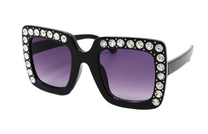 Zomi Gems Black Square Crystal Sunglasses