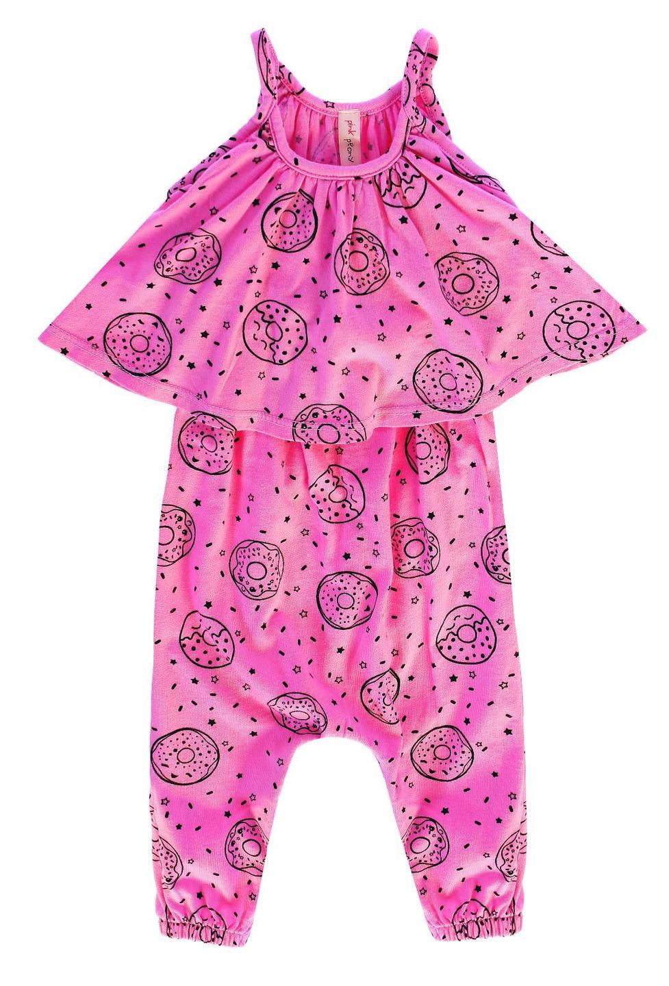 Pink Peony Swing Top Baby Romper Hot Pink Donuts Size 3-6m