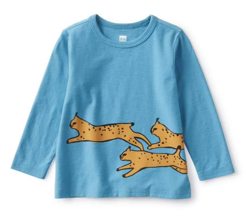 Tea Collection Baby Running Lynx Graphic Tee Nordic Blue