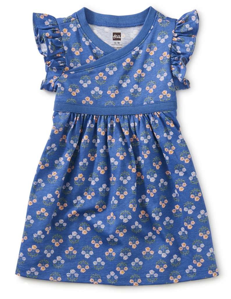 Tea Collection Flores In Mariner Wrap Neck Baby Dress Size 3-6m
