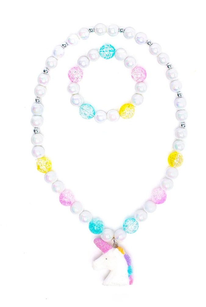 Great Pretenders White Unicorn Necklace and Bracelet Set