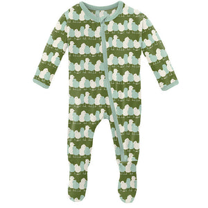 Kickee Pants Print Footie With Zipper Moss Chicks Size 2 Years