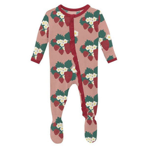 Kickee Pants Muffin Ruffle Footie With Zipper (Blush Strawberry Farm)