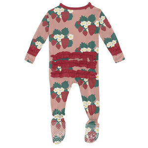 Kickee Pants Muffin Ruffle Footie With Zipper (Blush Strawberry Farm)