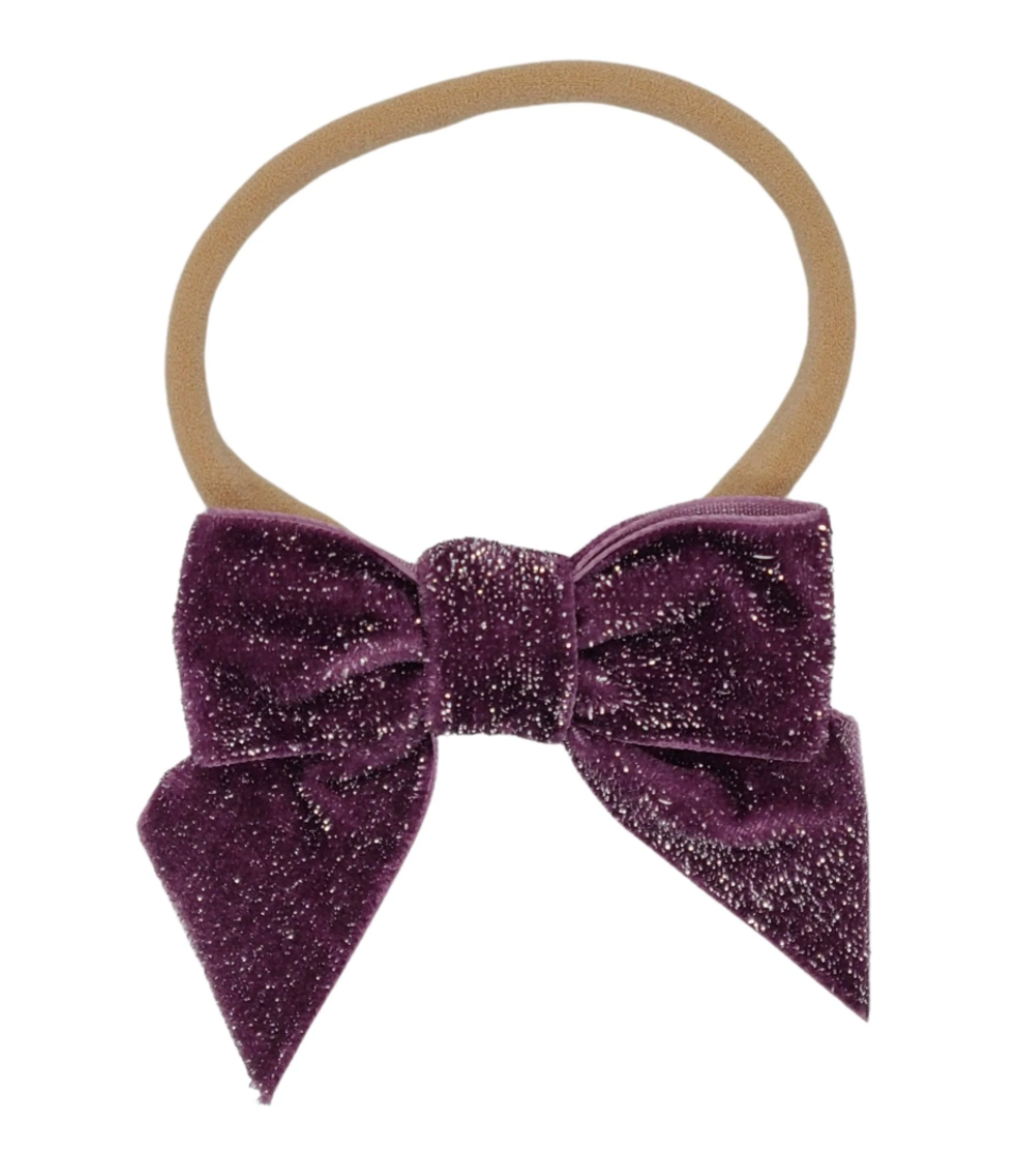 No Slippy Hair Clippy Aubrey Velvet Glitter Bow Skinny Headband Amethyst One Size