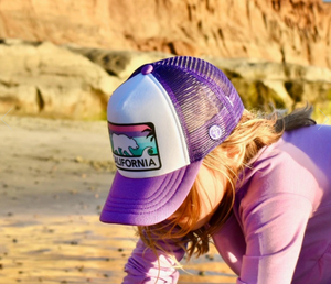 California License Plate Lavender/White Trucker Hat