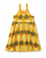 Load image into Gallery viewer, Tea Collection Spaghetti Strap Trapeze Dress Wax Print Pineapple In Gold Size 2 Years
