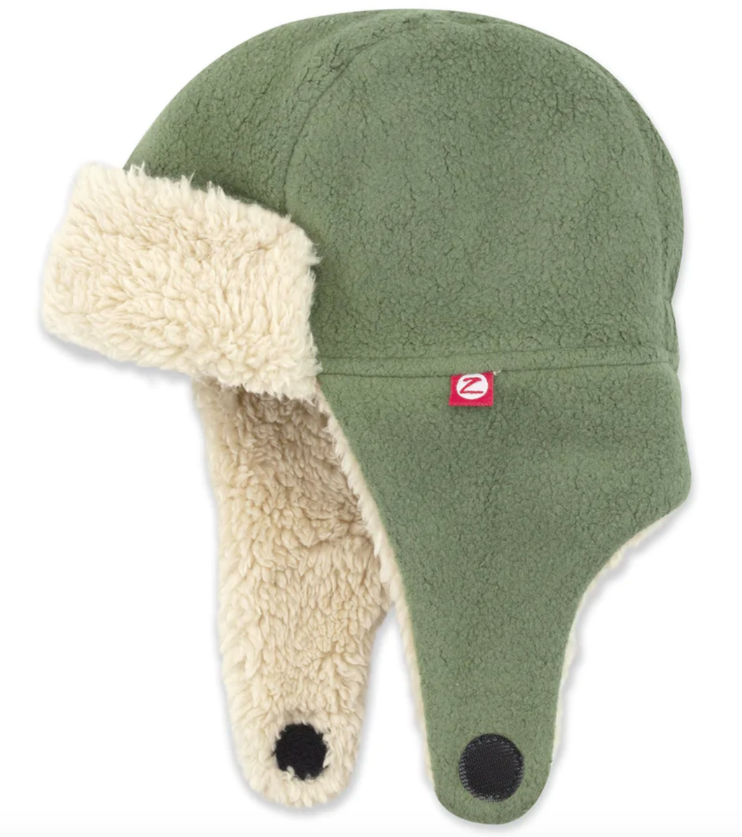 Zutano Cozie Fleece Furry Trapper Hat Olive