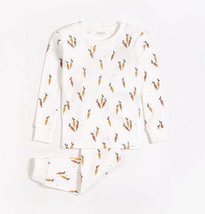 Firsts by Petit Lem Carrots Print on Off-White Infant PJ Set