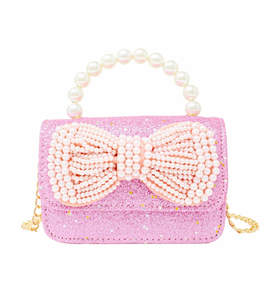 Zomi Gems Glitter Pearl Handle Bow Handbag Pink