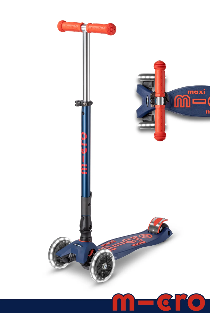 Micro Kickboard Maxi Deluxe Foldable LED Scooter Navy Blue/Red