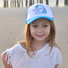 Load image into Gallery viewer, Mermaid Life Trucker Hat Aqua/White Size Big (18m-5yrs)
