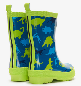 Hatley Real Dinos Shiny Rain Boots & Matching Socks Moroccan Blue
