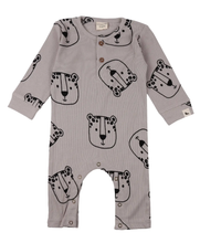 Load image into Gallery viewer, Turtledove London Organic Collection Snow Leopard Playsuit Grey Size 6-12m
