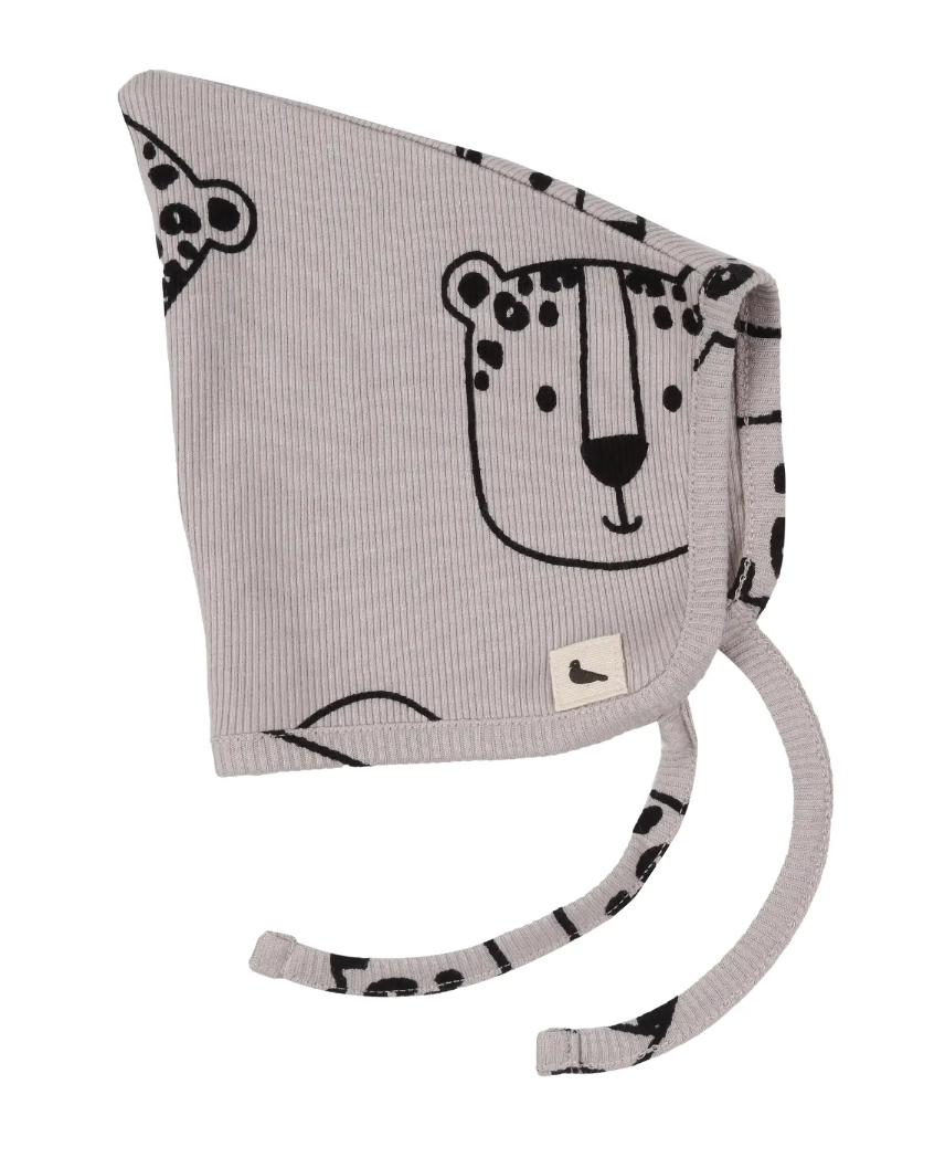 Turtledove London Organic Collection Snow Leopard Bonnet Grey Size 0-3m
