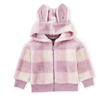 Load image into Gallery viewer, Tea Collection Teddy Fleece Bunny Ears Hoodie Buffalo Plaid Size 6-9m

