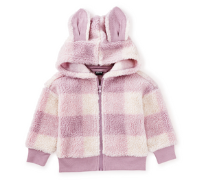 Tea Collection Teddy Fleece Bunny Ears Hoodie Buffalo Plaid Size 6-9m