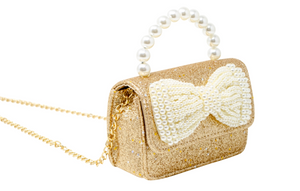 Zomi Gems Glitter Pearl Handle Bow Handbag Gold
