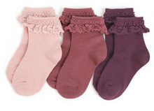 Load image into Gallery viewer, Little Stocking Co. Sugar Plum Lace Midi Socks 3-Pack Size 0-6m
