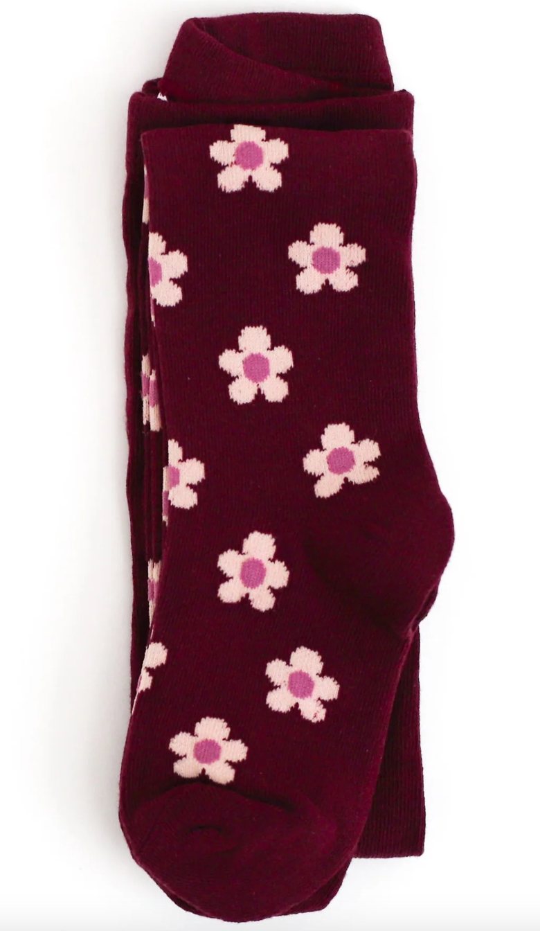 Little Stocking Co. Burgundy Flower Knit Tights