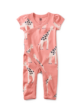 Load image into Gallery viewer, Tea Collection Flutter Wrap Neck Baby Romper Nubian Giraffe
